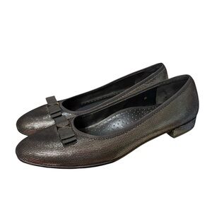 Vaneli Ursa Black Nappa Leather Bow Accent Ballet Flats